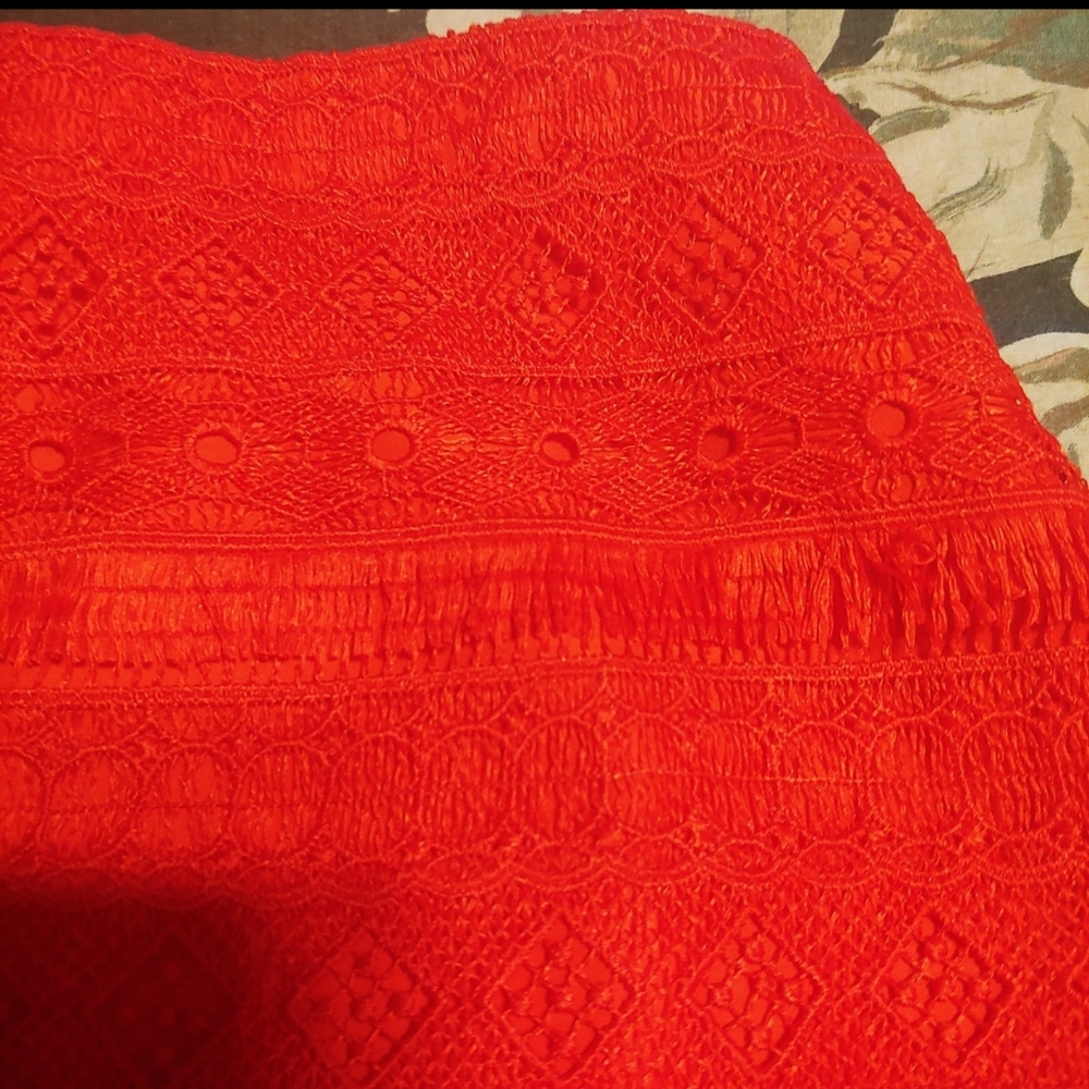 J Crew FRINGE LACE KNIT VIVID RED MINI SKIRT SIZE 0 - Picture 7 of 12